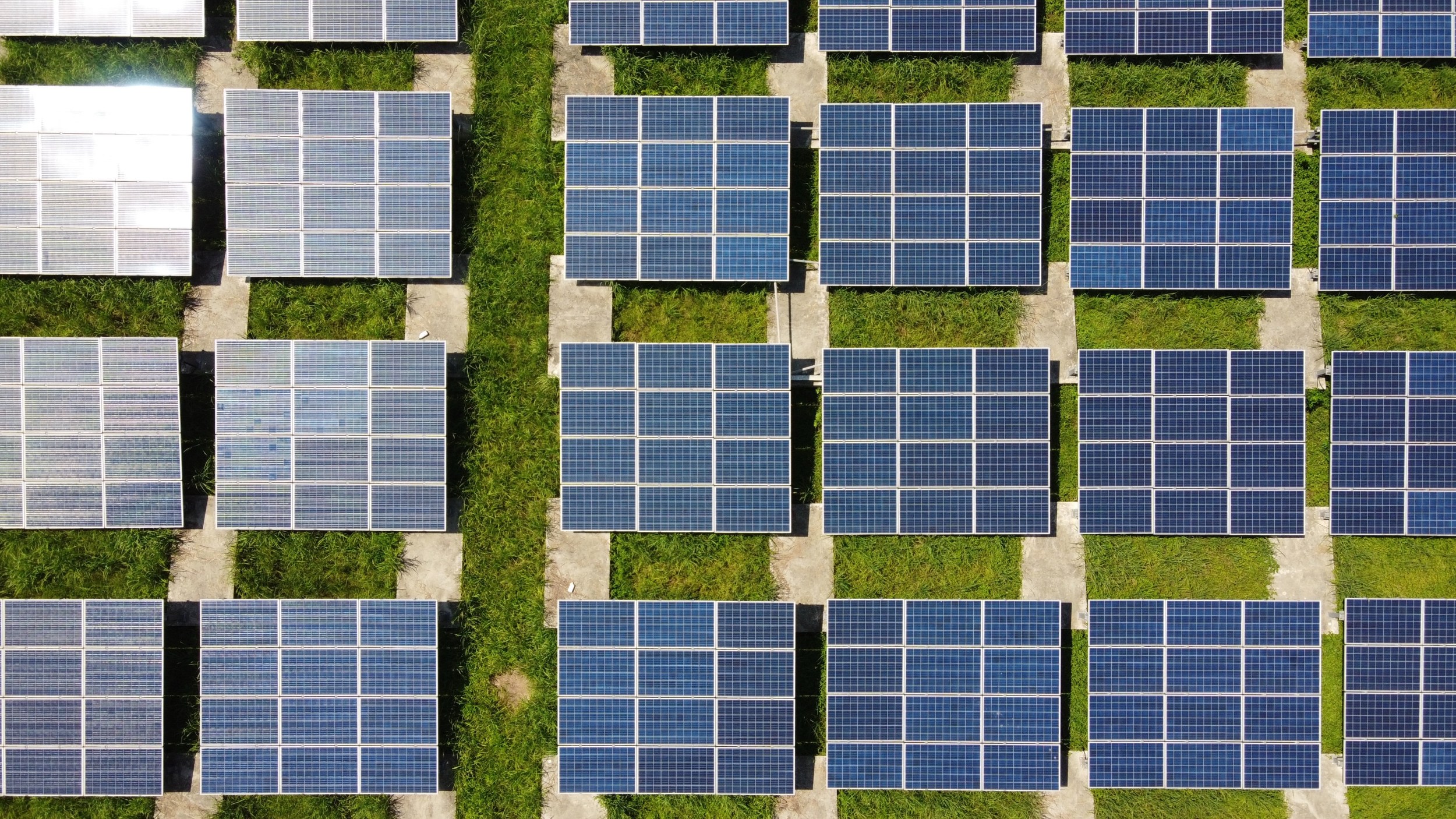 aerial view of solar panel field